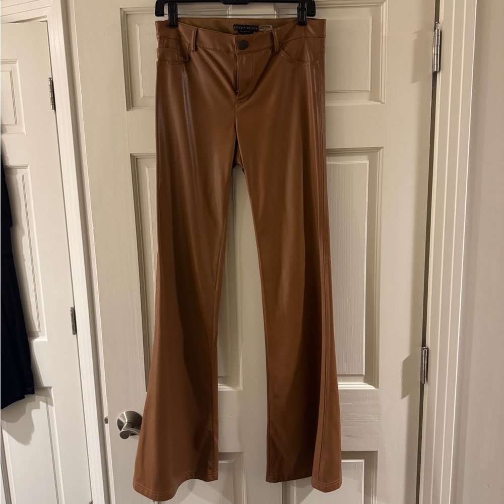 Alice + Olivia Tan Faux Leather Pants